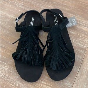 Suede fringe sandals